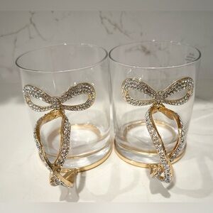 Crystal Bow Accent Double Rocks Glasses - Gold Trim